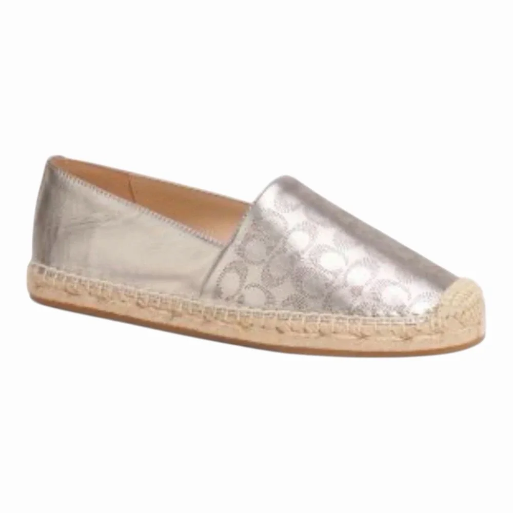 Coach Carley Metallic‎ Pale Gold Signature Espadrille Flats Size 9.5